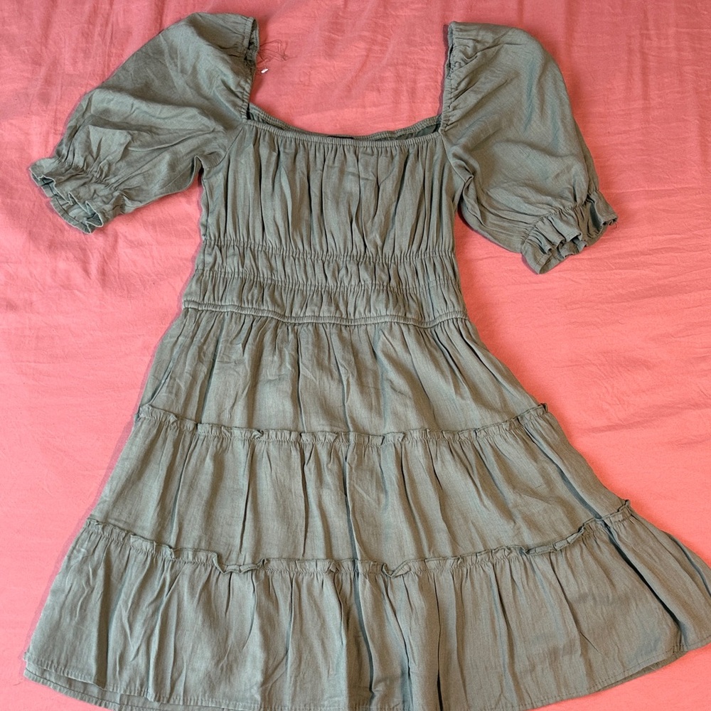Trixxi Olive Green Tiered Mini Dress